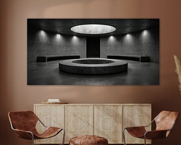 Kreisförmiger Betonraum mit zentraler Öffnung von Klaus Tesching - Art-AI