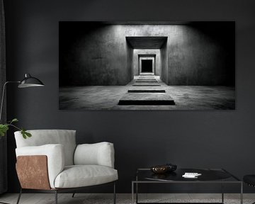 Geometrischer Betonflur mit gestaffelten Durchgängen von Klaus Tesching - Art-AI