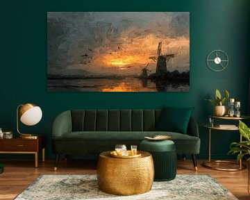 Windmühle bei Sonnenuntergang Panorama künstlerisch