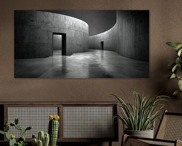 Geschwungener Betonflur mit seitlichen Durchgängen von Klaus Tesching - Art-AI