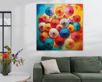 Illustratie van kleurrijke Japanse paraplu's