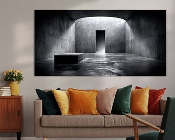 Rustige betonnen kamer met centrale doorgang van Klaus Tesching - Art-AI