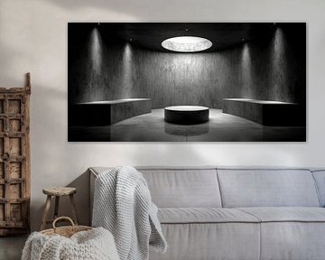 Runder Betonraum mit zentraler Sitzfläche von Klaus Tesching - Art-AI