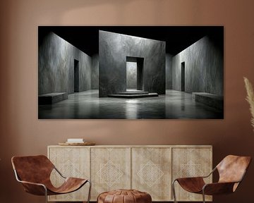 Betonraum mit zentralem Durchgang von Klaus Tesching - Art-AI