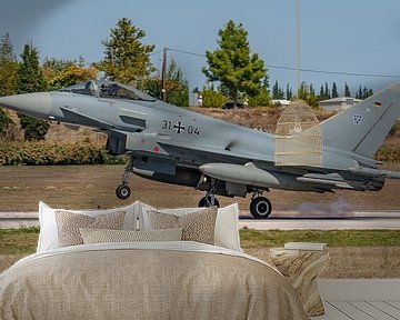 Duitse Eurofighter Typhoon landt op Tanagra Air Base.