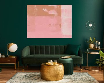Gentle pastel abstract with layered textures in ocher, pink , white by Dina Dankers
