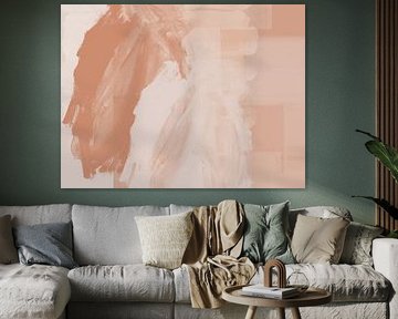 Abstracte minimalistische kunst in pastelkleuren. Okergeel en wit van Dina Dankers