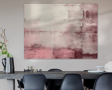 Eigentijdse abstracte kunst in pastelroze, wit en wijnrood van Dina Dankers