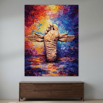 Dynamic Expressive Foot with Arms Vibrant Abstract Oil Portrait by Ramy Salah Hefny