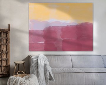 Colorful abstract watercolor landscape in yellow and purple