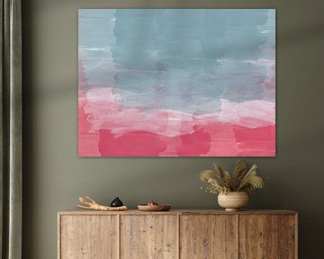 Bunte abstrakte Aquarelllandschaft in blau, weiß, rosa von Abstrakte minimalistische Kunst
