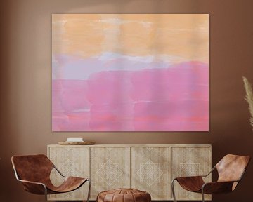 Colorful abstract watercolor landscape in yellow and mauve