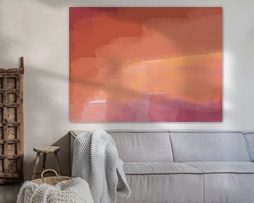 Colorful abstract watercolor landscape in terracotta and purple