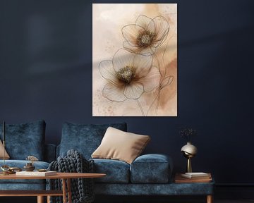 Minimalistische botanische Illustration von Nieswurzblüten in weichen Erdtönen und ruhiger Atmosphäre