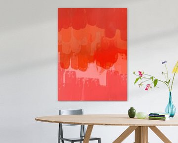 Bunte abstrakte minimalistische Landschaft in lebhaftem Rot, Orange, Rosa von Abstrakte minimalistische Kunst