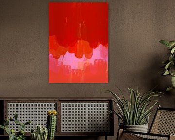 Abstract shapes in deep red, orange and neon pink by Abstract Minimalist Art