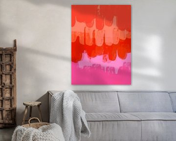 Bunte abstrakte minimalistische Kunst in Neon-Pink und Orange von Abstrakte minimalistische Kunst