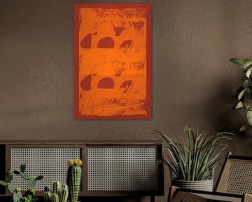 Abstrakte, minimalistische, organische Formen in Neonorange und Terrakotta von Abstrakte minimalistische Kunst
