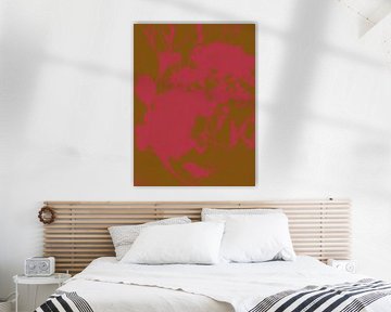 Blumen in Neonpink auf Gold von Abstrakte minimalistische Kunst