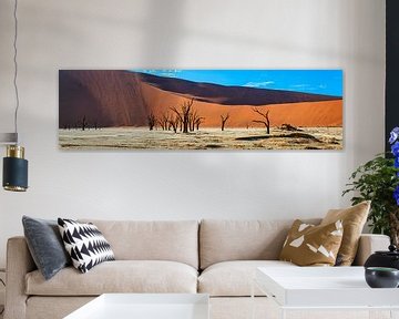 Panoramafoto van de Deadvlei, Namibië van Rietje Bulthuis