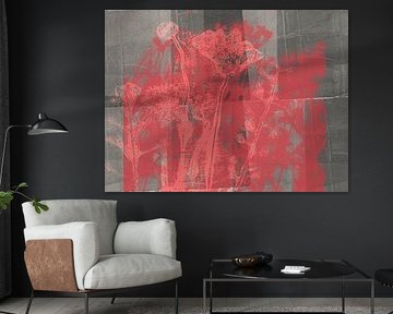 Rote Blumen auf warmem Grau von Dina Dankers