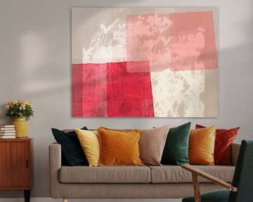 Weiße Blüten auf Rot, Rosa und Taupe von Dina Dankers