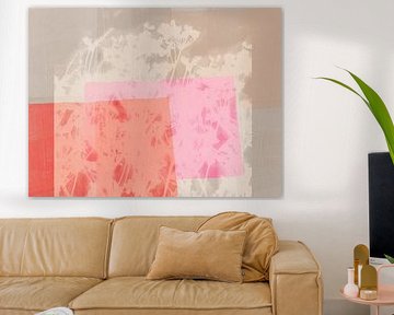 Weiße Blumen auf Taupe, Neonpink und Rot von Dina Dankers