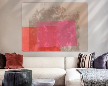 Blumen in Taupe auf Neonpink und Rot von Dina Dankers