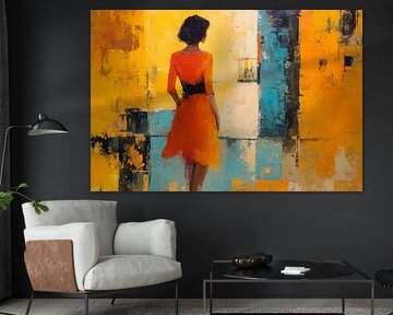 Frau in warmem Gelb und Blau von Lauren Wilde