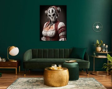 Masque en métal, geste en tissu sur Klaus Tesching - Art-AI