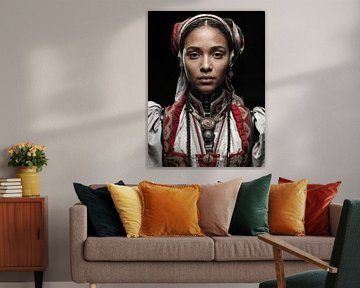 Learned closeness in a red robe by Klaus Tesching - Art-AI