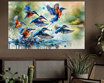 Martin-pêcheurs en vol sur Chromatic Fusion Studio