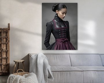 Silent pose in dark fabric by Klaus Tesching - Art-AI