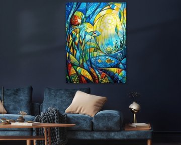 Welt unter Wasser. Leuchtende Farben, Buntglas