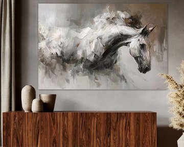 White horse at a gallop | Modern art by Lauren Wilde