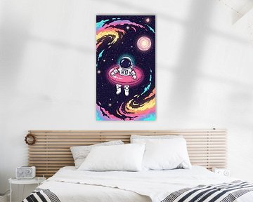 Astronaut Floating in Space Dreamy Cosmic Illustration with Stars and Galaxy by AciiidArt