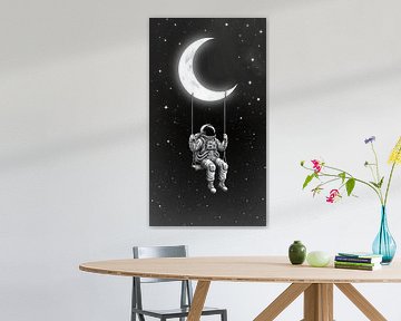 Astronaut Swinging on the Moon Dreamy Space Illustration mit skurrilen kosmischen Vibes von AciiidArt