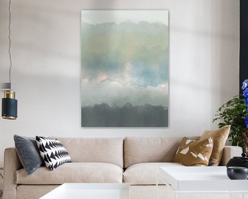 Bunte abstrakte Aquarelllandschaft in hellen Pastellfarben von Dina Dankers
