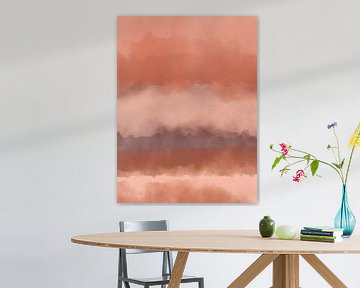 Bunte abstrakte Aquarelllandschaft in Terrakotta und Koralle von Dina Dankers