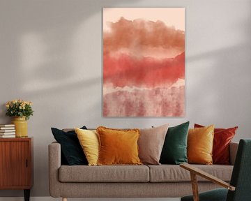 Bunte abstrakte Aquarelllandschaft in Braun und warmem Rot von Dina Dankers