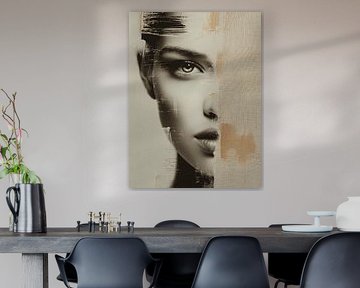 Hidden Gaze, portrait abstrait en beige