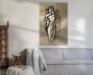 Abstrakte weibliche Figur - Minimalistische Linienkunst in Erdtönen | Moderne Wanddekoration von Emiel de Lange