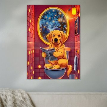 Golden Retriever beim Lesen einer Zeitung