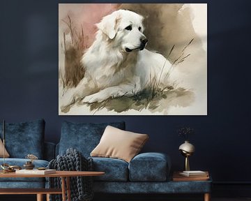 Chien de montagne des Pyrénées dans les tons pastel