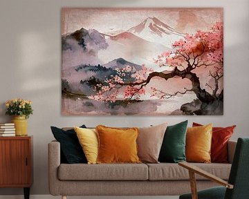Japans Lente Landschap: Mount Fuji en Bloeiende Sakura van Studio Pieternel