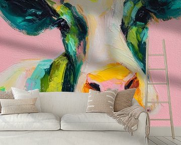 Kleurrijk modern schilderij van een koe