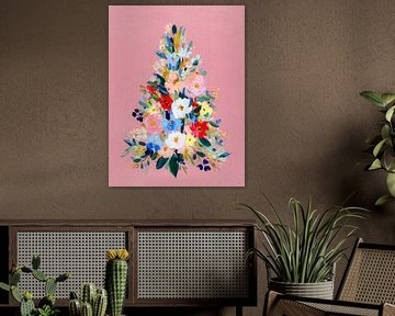 Arbre de Noël floral moderne dans des tons roses doux