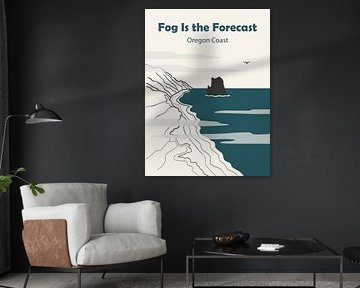 Neblige Oregon Küste Minimalistische Landschaft Illustration von Clay Artista