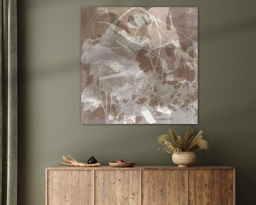 Neutral abstract botanical art in taupe, white, beige by Dina Dankers