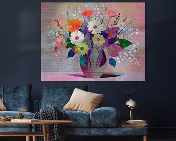 Modernes abstraktes Stilleben. Blumenstrauß aus Gänseblümchen im Pop-Art-Stil von STUDIO ARTSY